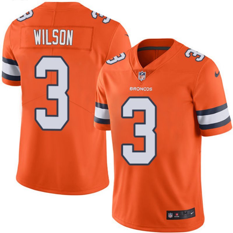 Men & Youth #3 Russell Wilson Denver Broncos Color Rush Limited Orange Jersey