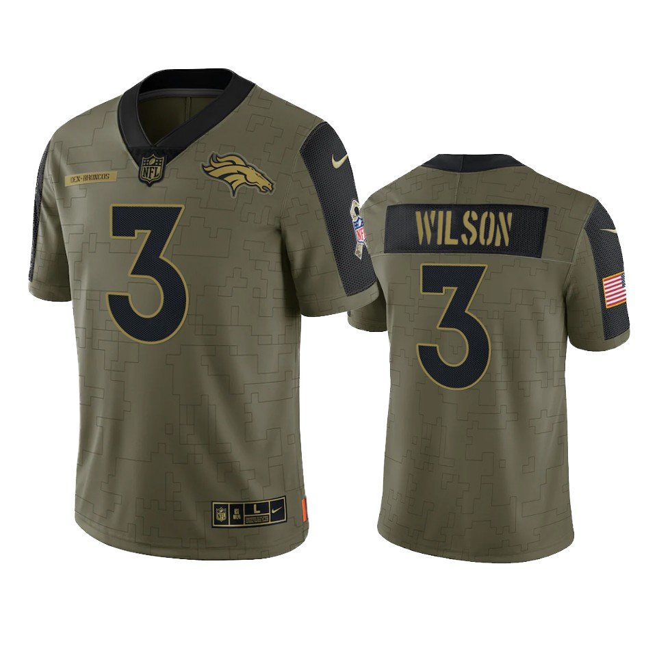 Men & Youth #3 Russell Wilson Denver 2021 Salute to Service Limited Olive Green Jersey
