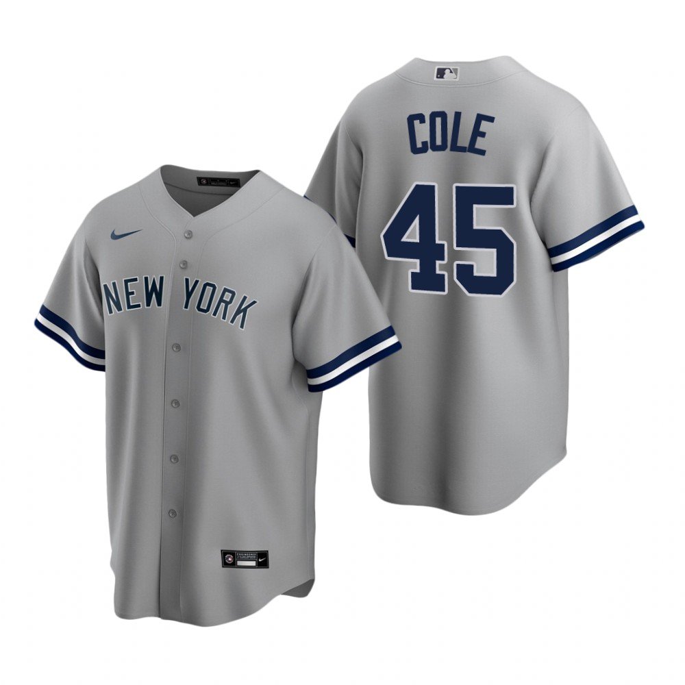 Men & Youth #45 Gerrit Cole New York Yankees Cool Base Gray Road Jersey