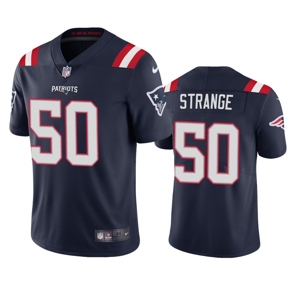 Men & Youth #50 Cole Strange New England Patriots 2022 NFL Draft Color Rush Limited Navy Blue Jersey