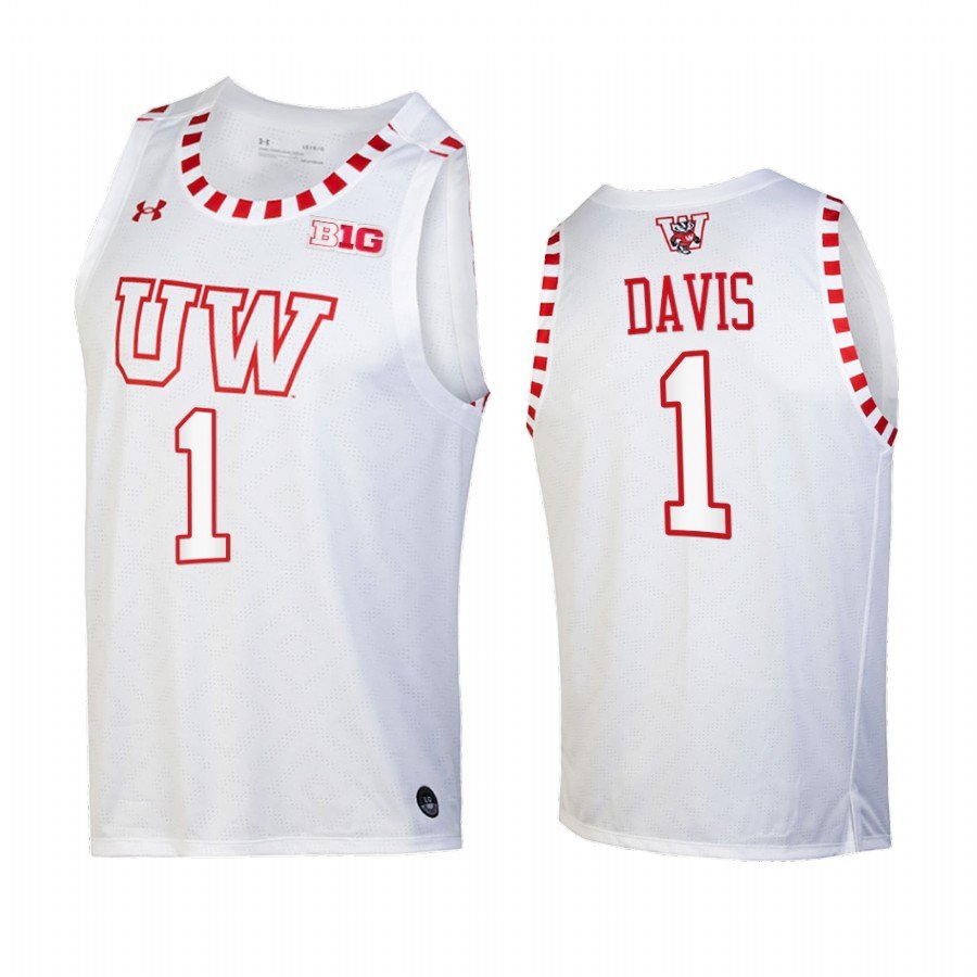 Men's #1 Johnny Davis Wisconsin Badgers College Basketball White Jersey