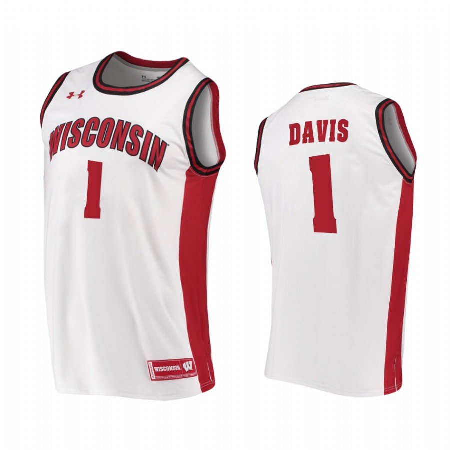 Men's #1 Johnny Davis Wisconsin Badgers College Basketball White Jersey