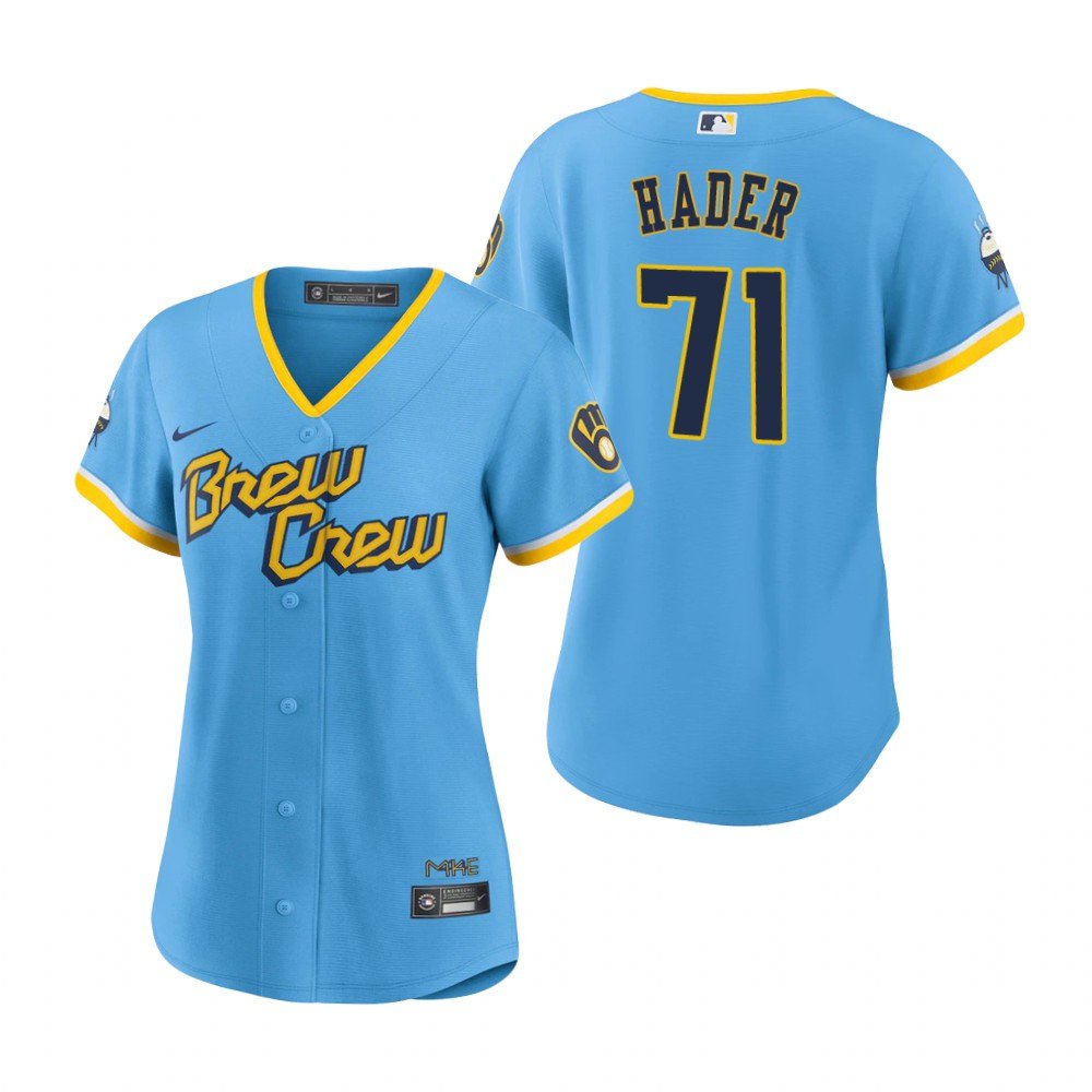 Women's #71 Josh Hader Milwaukee Brewers 2022 City Connect Blue Jersey