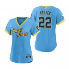 Women's #22 Christian Yelich Milwaukee Brewers 2022 City Connect Blue Jersey