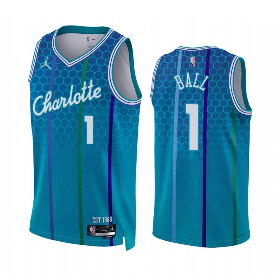 Men And Youth 1 Lamelo Ball Charlotte Hornets 75th Anniversary Edition Blue Jersey 1392