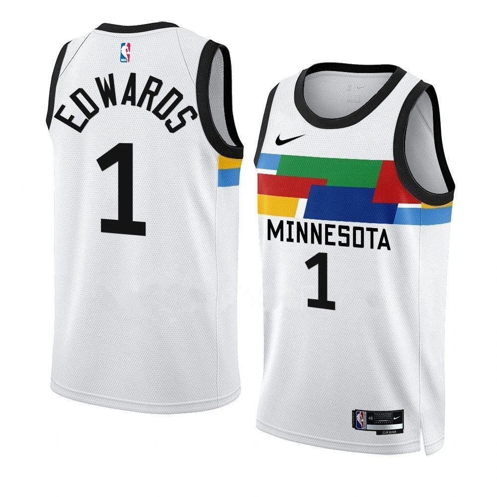 Men & Youth #1 Anthony Edwards Minnesota Timberwolves 2022-23 City Edition White Jersey
