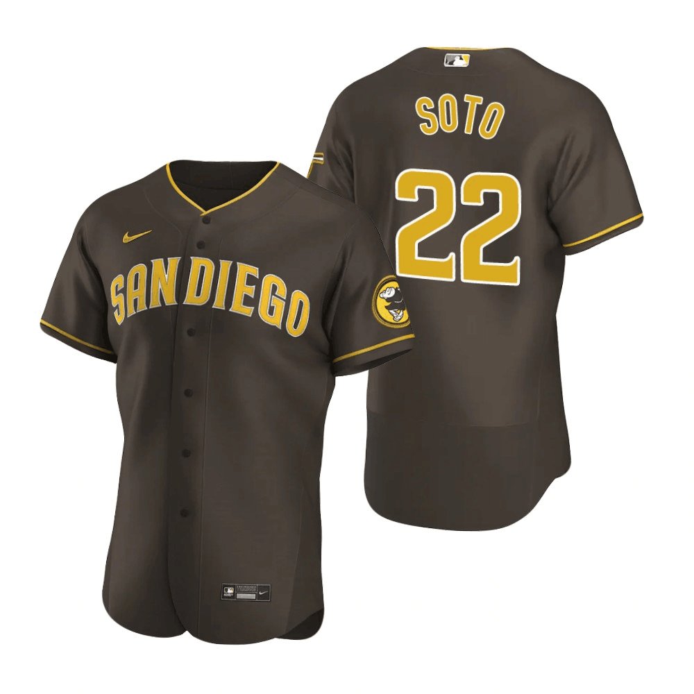 Men & Youth #22 Juan Soto San Diego Padres Flex Base Brown Road Jersey