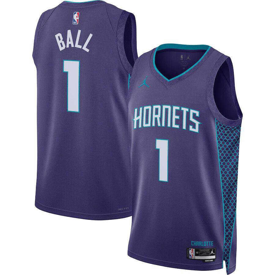 Men & Youth #1 LaMelo Ball Charlotte Hornets 2022-23 Statement Edition Purple Jersey