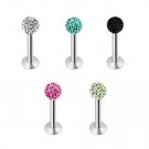 Labret Lip Piercing Multi CZ Crystal Ball - 16g- Surgical Steel 316L in Sizes- 6,8,10,12MM