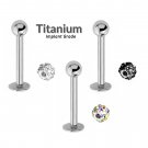 Titanium Labret Lip Piercing 16G,14G Plus Bling Bling Multi CZ Crystal Ball - Sizes- 6,8,10,12MM