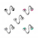 Twister Spiral Barbell with top and bottom Gem 16G (1.2mm) - Body Piercing Ring