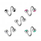 Twister Spiral Barbell with top and bottom Gem 14G (1.6mm) - Body Piercing Ring