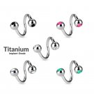 Titanium Twister Spiral Barbell with top and bottom Gem 16G (1.2mm) - Body Piercing Ring
