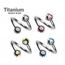 Titanium Multi Stone Twisted Barbell 16G Body Piercing Ring for lip, tongue, eyebrow, helix, tragus