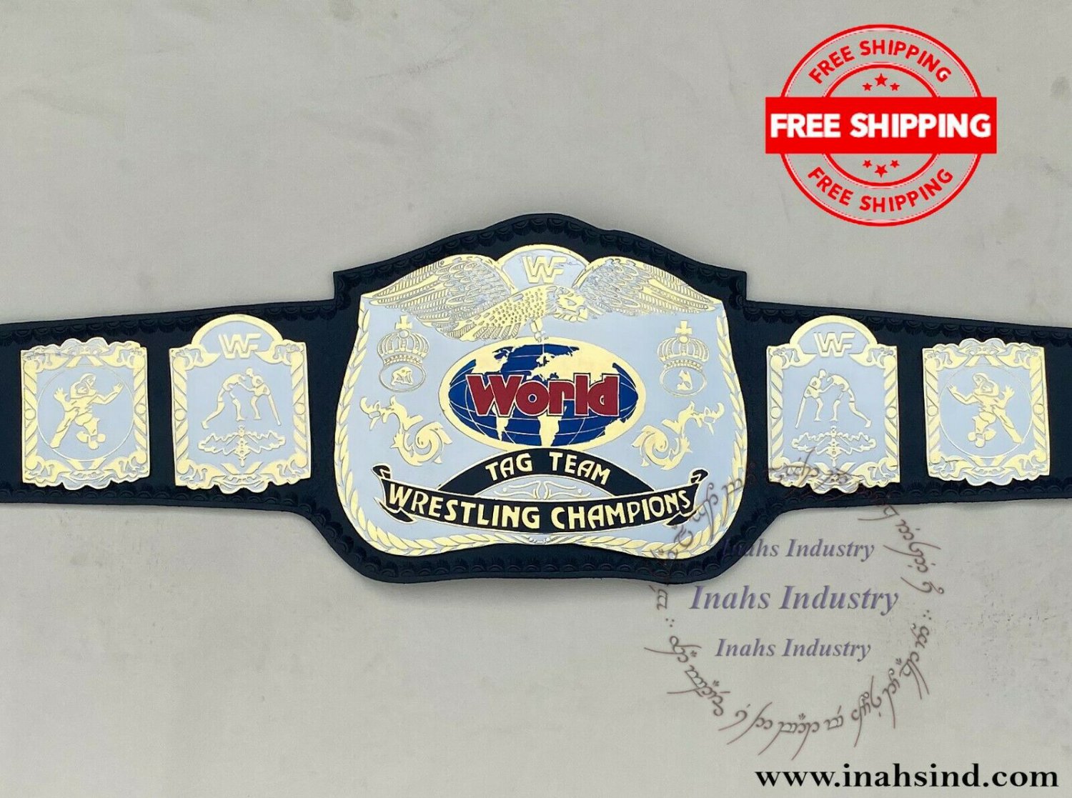 WWF World Tag Team DUAL PLATED Wrestling Championship Adult Size Belt