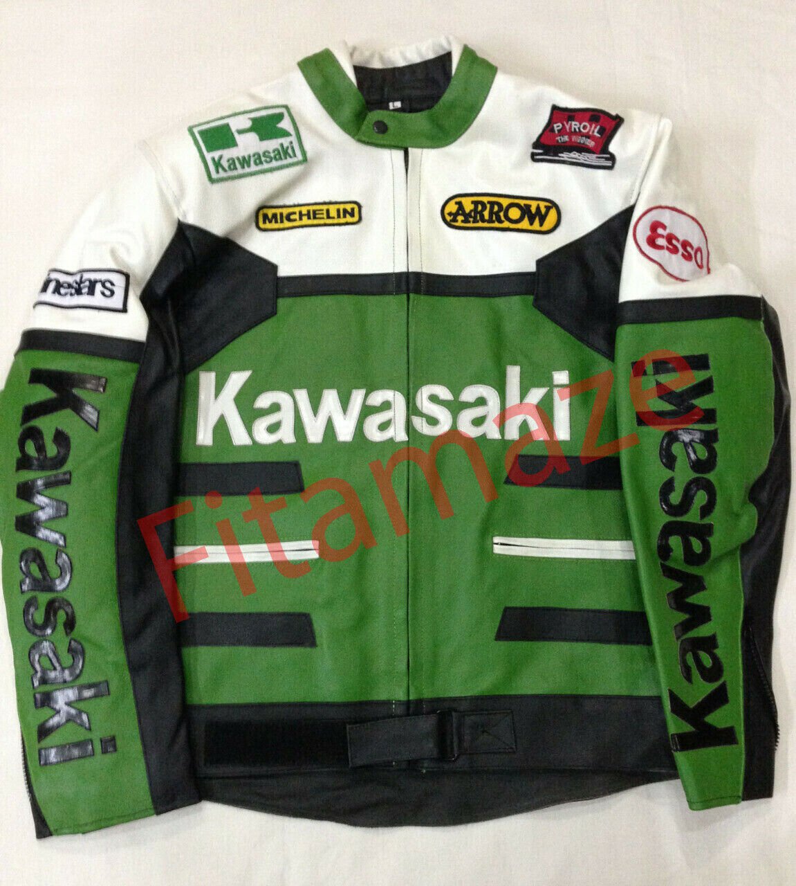 NewHandmade Men's Motorcycle Kawasaki Racing Genuine Leather Street Biker Jacket