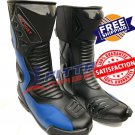 NEW BLUE & BLACK LEATHER RACING Motorbike Shoes Motorcycle Boots Rubber Sole