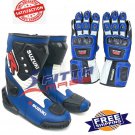 Pack Of Suzuki GSXR Motorbike Shoes Boots + Motorcycle Gloves Made of Leather