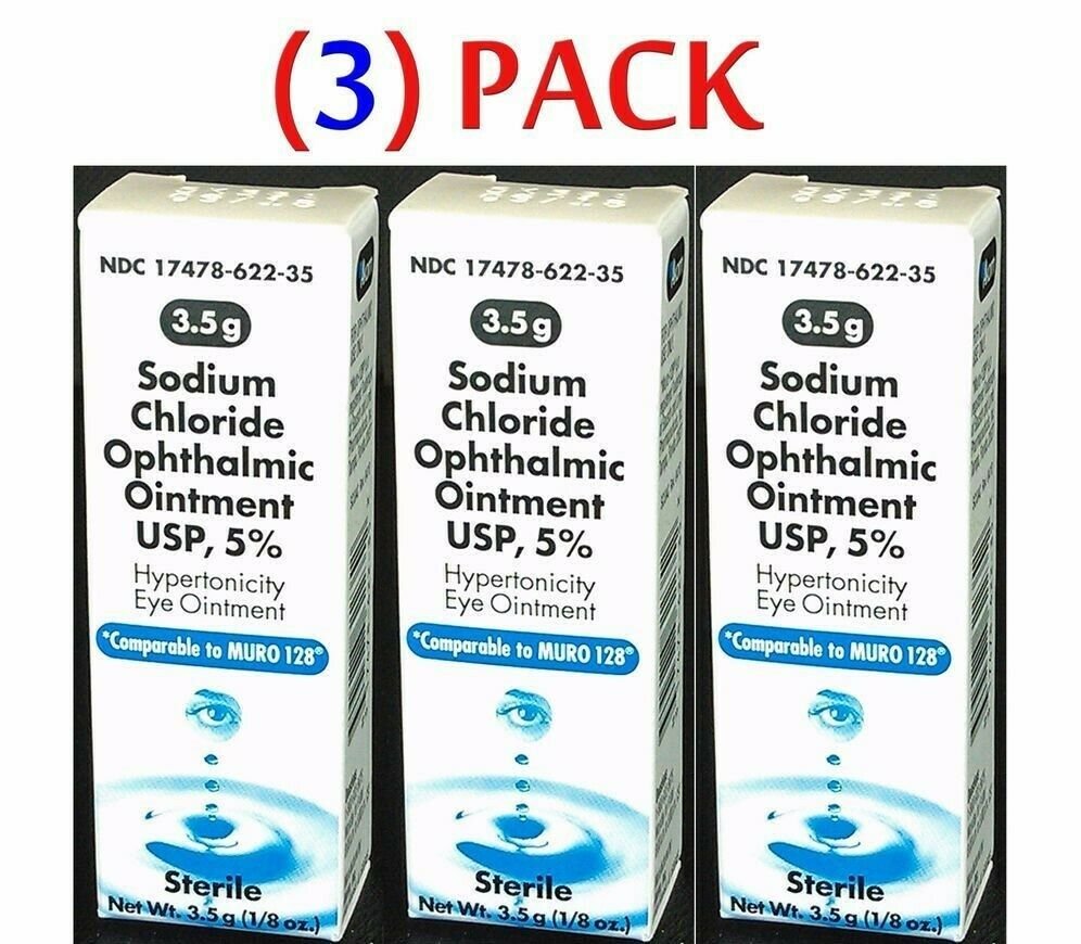 Akorn Sodium Chloride Ophthalmic Eye Ointment 5 3.5gm 3 Pack Exp 05