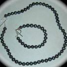 Genuine Pearl Necklace Bracelet Set Black