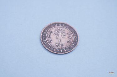 The 1945 Ceylon 1 Cent coin. King George VI. 76 years old. Fully uncirculated.