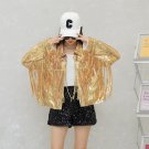 Sequins Jackets, Fashion Solid Gold Streetwear Tassel Patchwork Coat Neck OuterWear Long Sleeve