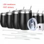 6pack 360ml Insulated Tumbler Powder Coated Wine Mug Stainless Steel With Silding Lid Metal Straw