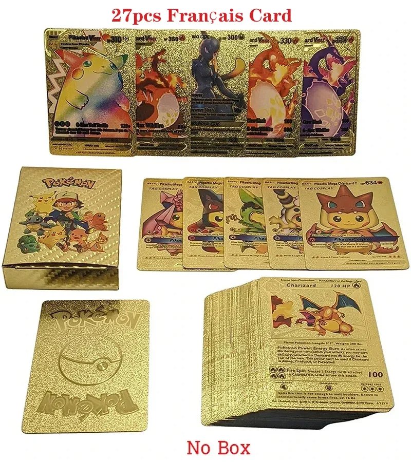 27 PCS French Gold Pokemon Cards Vmax GX Vstar Collection No Repeat Toys Gift
