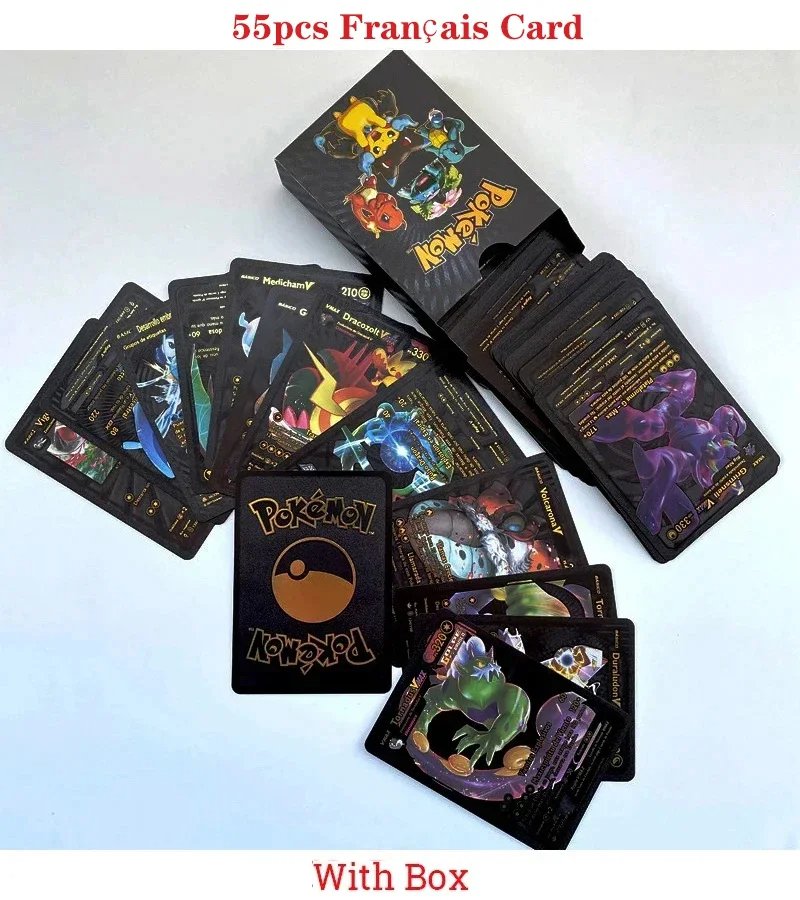 55 PCS French Black Pokemon Cards Vmax GX Vstar Collection No Repeat Toys Gift
