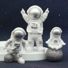 White 3PCS Astronaut Decor Action Figures and Moon Home Decor Statue Desktop