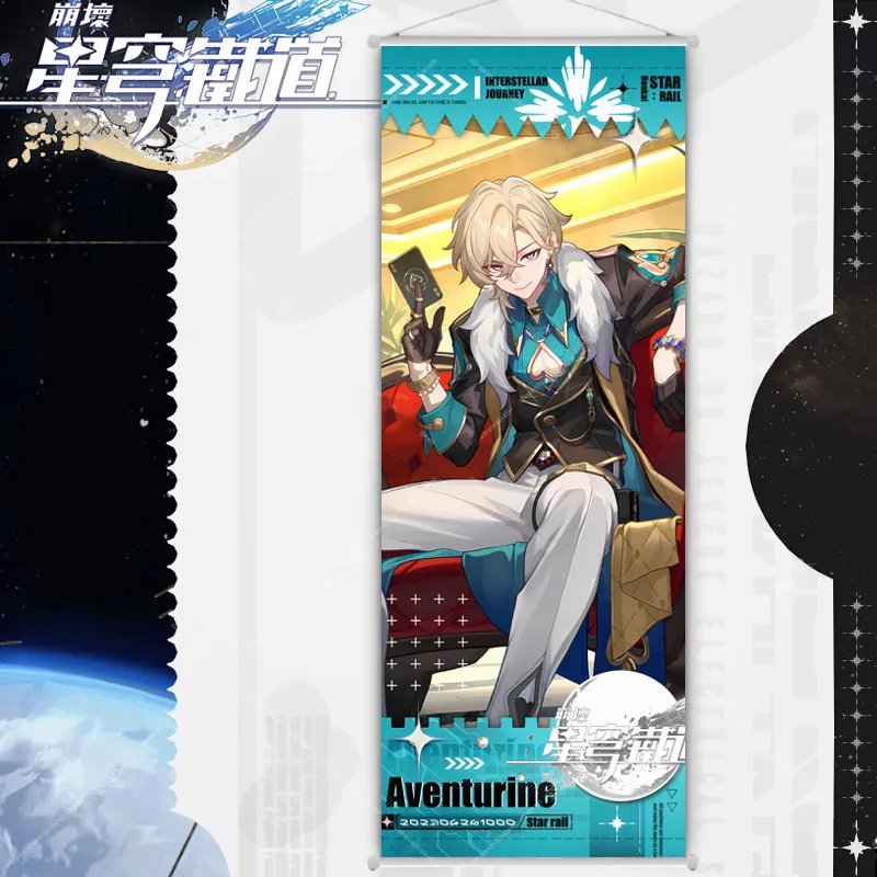 Poster Honkai Star Rail Action Figure Aventurine Scroll Canvas Painting Home Decor Size 25x75cm
