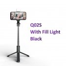 Phone Selfie Stick 1045mm Remote Wireless Bluetooth LED Extended Tripod, Q02s Black