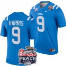 Men's Tre Harris Jersey #9 Ole Miss Rebels Peach Bowl Patch 2024 College Blue