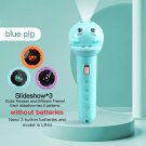 Flashlight Projector Toy Cartoon Creativity Baby Sleeping Story Book, Blue Pig with 3