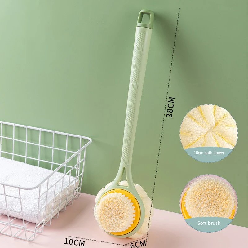 Long Handle Bath Brush Exfoliating Massage Shower Scrubber Dual-Purpose, Green