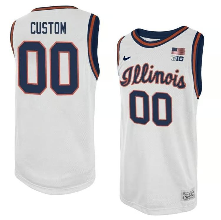 Men's Custom Jersey Illinois Fighting Illini NCAA Basketball All Stitched White