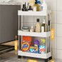 Rolling Storage Cart Movable Shelf for Home Use, Three Layers Narrow