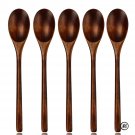5 PCS Wooden Spoon Soup Fork Tableware Natural Ellipse Ladle Eco Friendly
