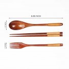 Wooden Chopsticks Fork Spoon Three-piece Set Twine Tableware Kitchen Home, brown