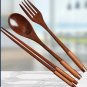 Wooden Chopsticks Fork Spoon Three-piece Set Twine Tableware Kitchen Home, brown
