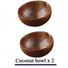 Natural Coconut Bowl Dinner Set Handmade Wood Spoon Fruit Salad Mixing Rice, 2 bowl
