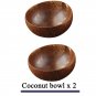 Natural Coconut Bowl Dinner Set Handmade Wood Spoon Fruit Salad Mixing Rice, 2 bowl
