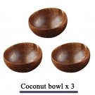 Natural Coconut Bowl Dinner Set Handmade Wood Spoon Fruit Salad Mixing Rice, 3 bowl