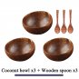 Natural Coconut Bowl Dinner Set Handmade Wood Spoon Fruit Salad Mixing Rice, 3 bowl 3 spoon