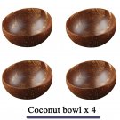 Natural Coconut Bowl Dinner Set Handmade Wood Spoon Fruit Salad Mixing Rice, 4 bowl
