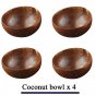 Natural Coconut Bowl Dinner Set Handmade Wood Spoon Fruit Salad Mixing Rice, 4 bowl