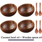 Natural Coconut Bowl Dinner Set Handmade Wood Spoon Fruit Salad Mixing Rice, 4 bowl 4 spoon