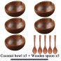 Natural Coconut Bowl Dinner Set Handmade Wood Spoon Fruit Salad Mixing Rice, 5 bowl 5 spoon