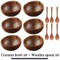 Natural Coconut Bowl Dinner Set Handmade Wood Spoon Fruit Salad Mixing Rice, 6 bowl 6 spoon
