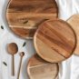 Wooden Round Serving Tray Retro Pizza, Salad, Fruit, Dessert, Bread, Size M